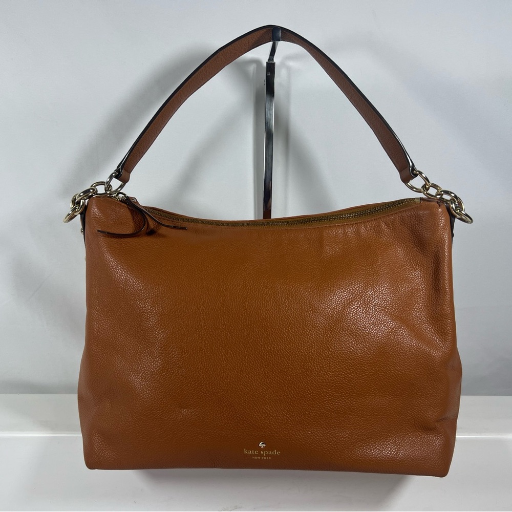4057: Kate Spade Caramel Brown Pebbled Leather Hobo Shoulder Bag